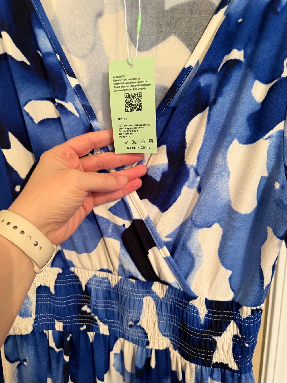 Blue & White Abstract Print Wrap-Style Maxi Dress - Picture 7 of 10